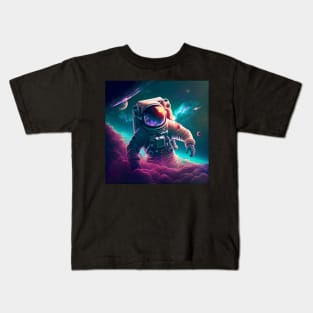 Floating Astronaught in purple spacedust Kids T-Shirt